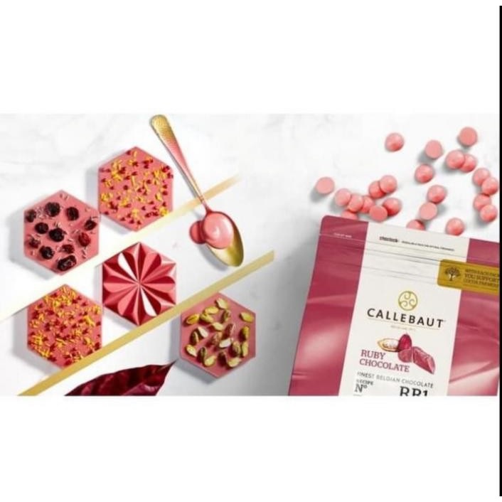 Barey Callebaut RB1 Ruby Chocolate Callets Rep 1kg - Couverture 33% - Gosend/Grab Only