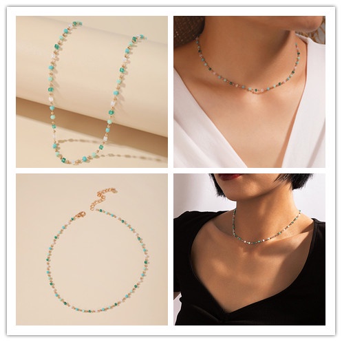 Kalung Choker Rantai Klavikula Hias Manik-Manik Warna Gaya retro Elegan Untuk Wanita