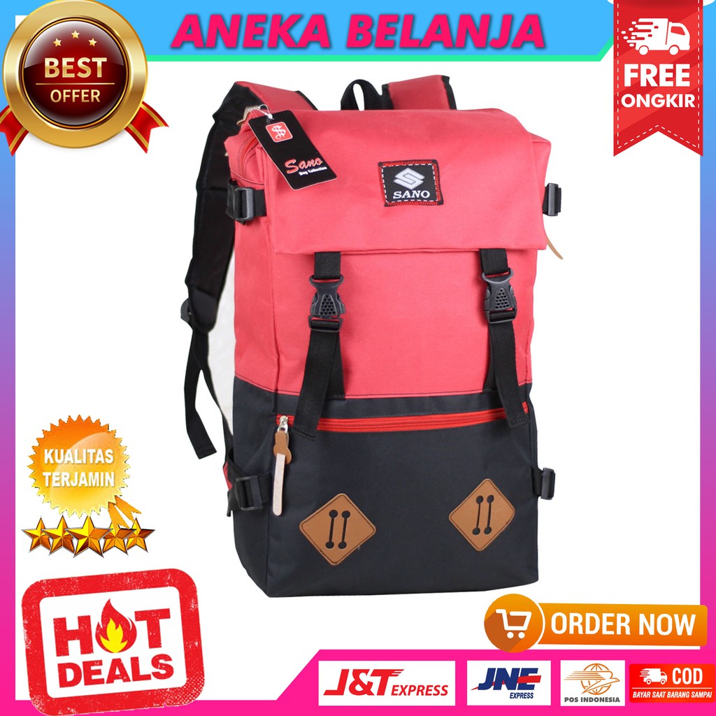 New Arrival Backpack Casual Stylish Fashionable Sano Distro Merah Kece Kuat Awet Tebal Tas Ekonomis