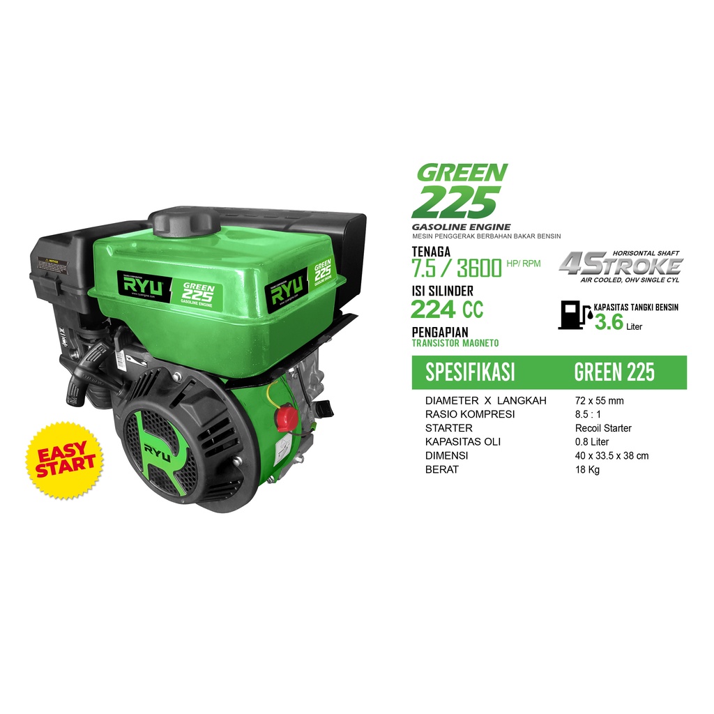 MESIN PENGGERAK/GASOLINE ENGINE GREEN225 - TEKIRO RYU