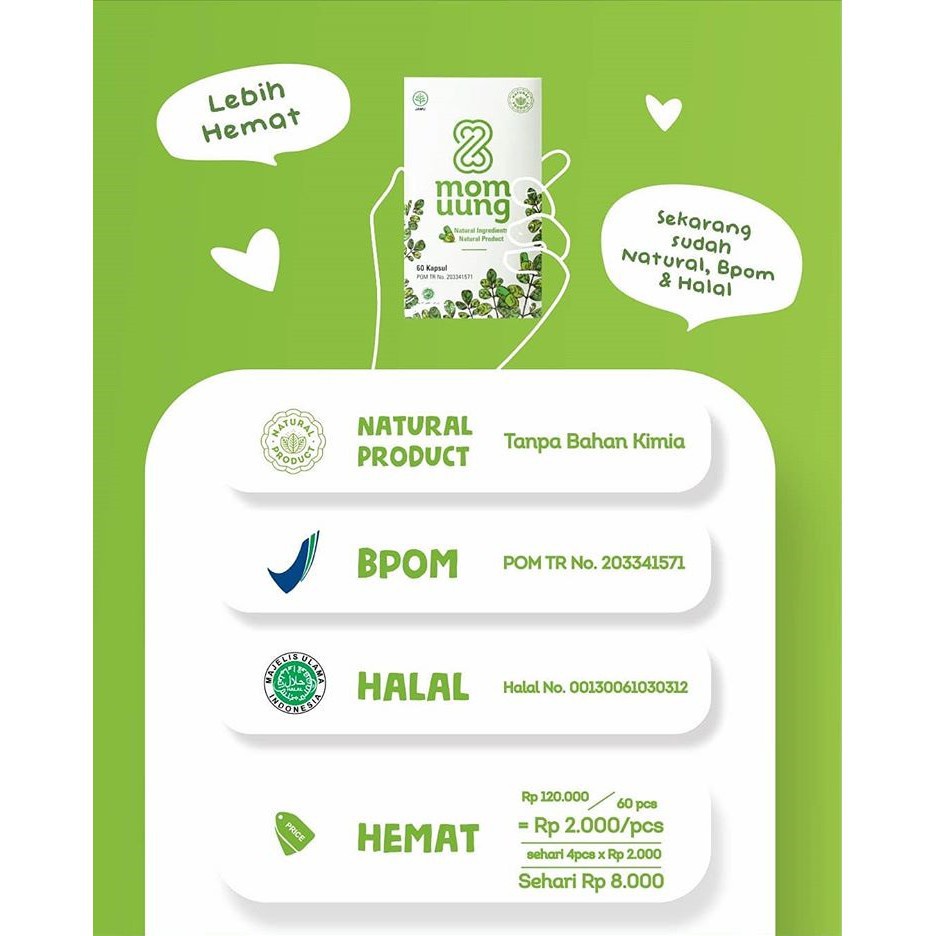 BPOM HALAL NATURAL ASI BOOSTER MOM UUNG 60 kapsul 30 Kapsul / KELORCAP MOMUUNG HERBAL