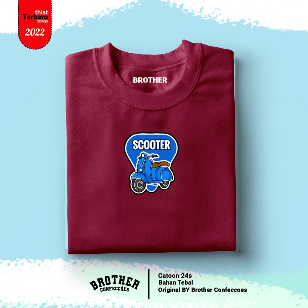 BROTHERSTORE / Kaos Distro Articlel SCOOTER BIRU/ KAOS TEXT BIRU print pria aBU mISTY Premium