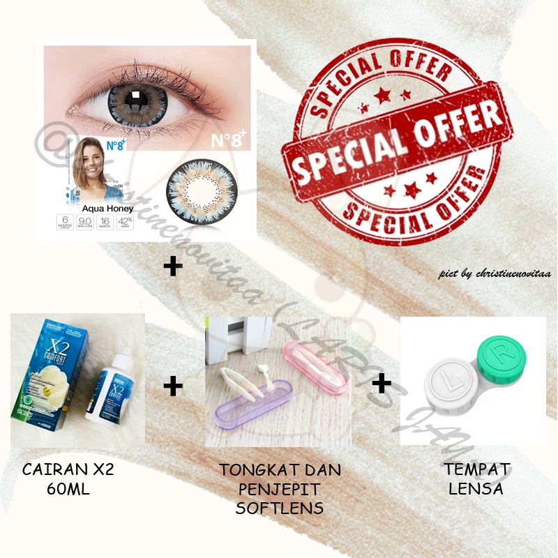 Paket Hemat Softlens X2 Ice Nude N8+ 16mm + Cairan X2 60 ml + Penjepit/pinset softlens