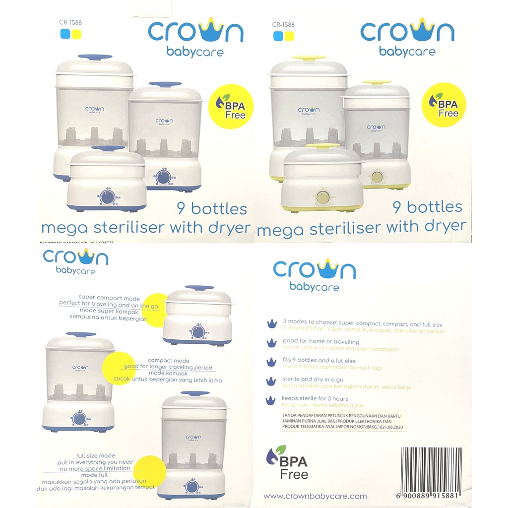 Crown CR1588 9 Bottles Mega Sterilizer &amp; Dryer | Alat Steril Botol