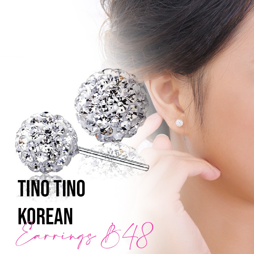 BTS-B48BD Tino-Tino Anting Wanita  Lingkaran Bulat Diamond Stud Earring Ball shape Titanium Silver/Anting Nagita Silver 925