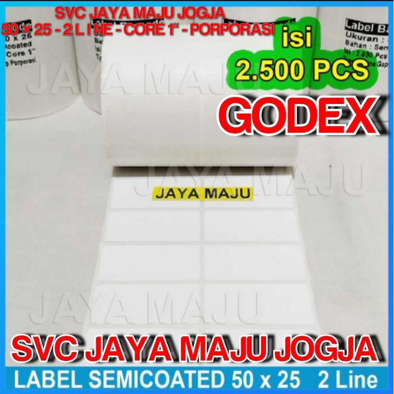 

[ GODEX ] 50 X 25 SEMICOATED - 2 LINE - FACE IN - ISI 2.500 PCS || CORE 1" || LABEL BARCODE PAKAI RIBBON THERMAL TRANSFER - ACCESSORIES BUTIK DISTRO FASHION SPAREPART MOTOR MOBIL || 50X25 - G500 G 500 - ISI 2500 PCS - PROMO FLASH SALE STOCK