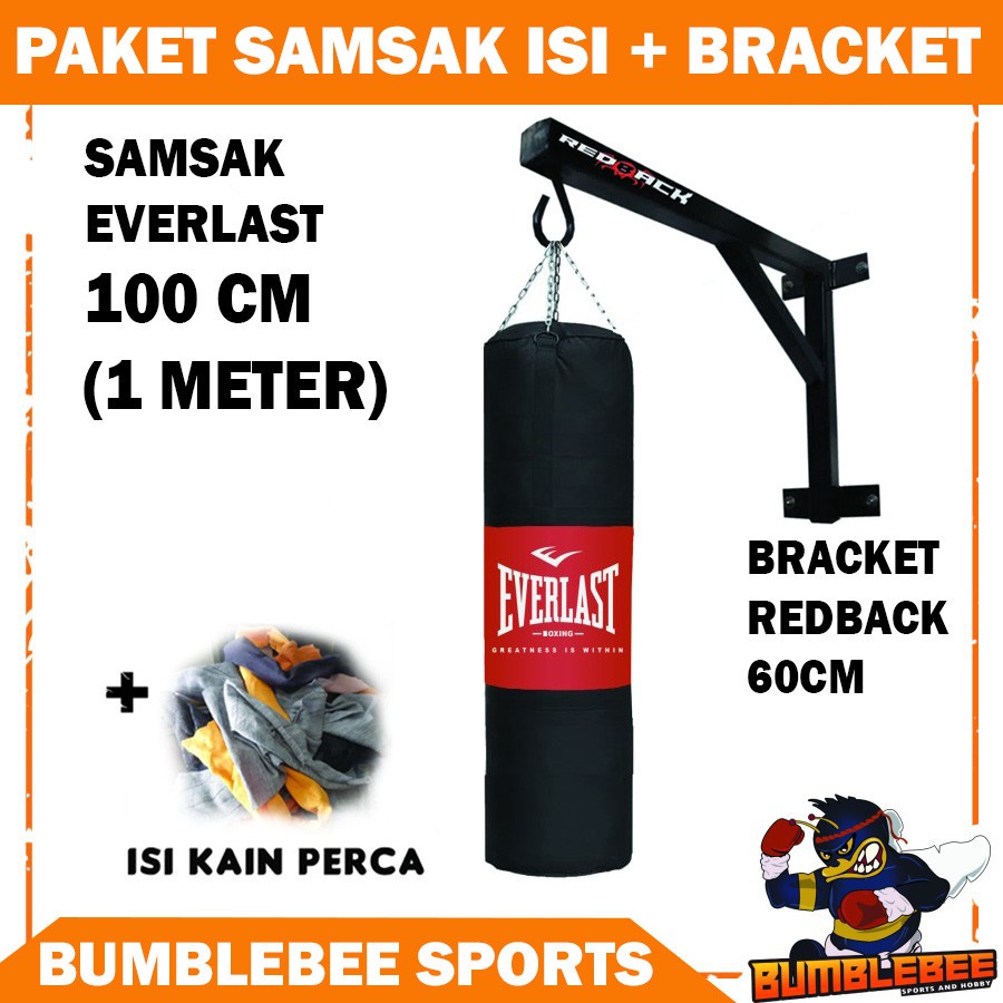 Paket Lengkap Samsak 100CM Plus ISI Kain Perca Plus Bracket Gantungan Tembok Redback 60CM