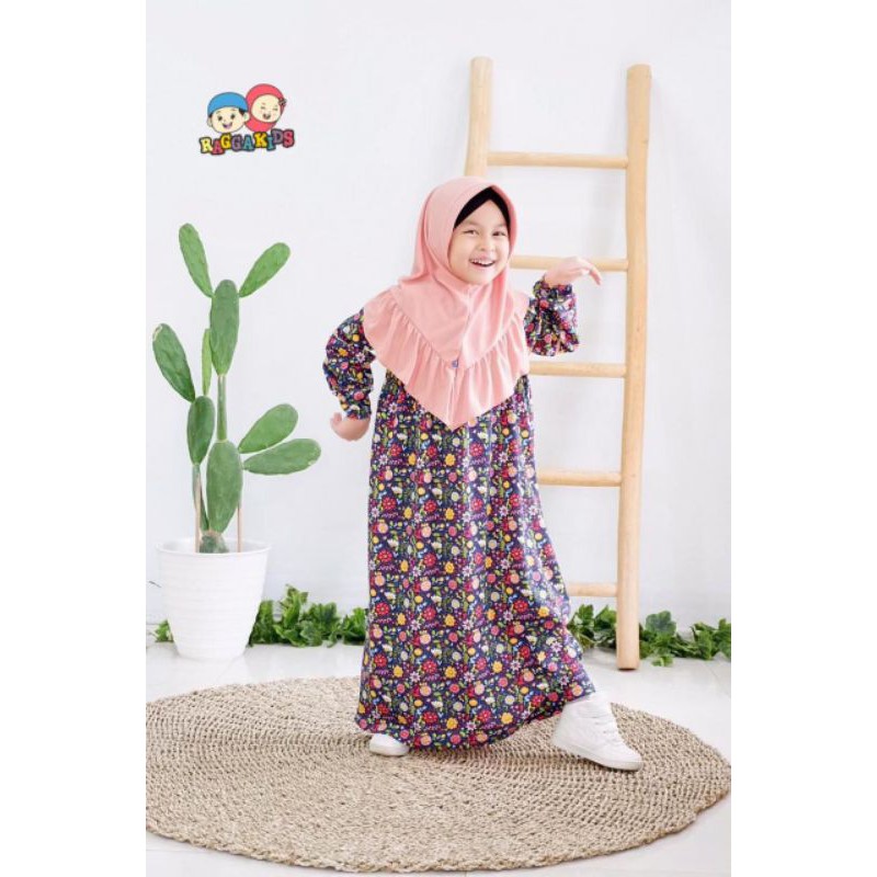 Gamis Kaos Anak Lucu Motif Bunga Raggakids RG 47 Dress Anak / Gamis Kaos Anak Adem Usia 2-12 Tahun