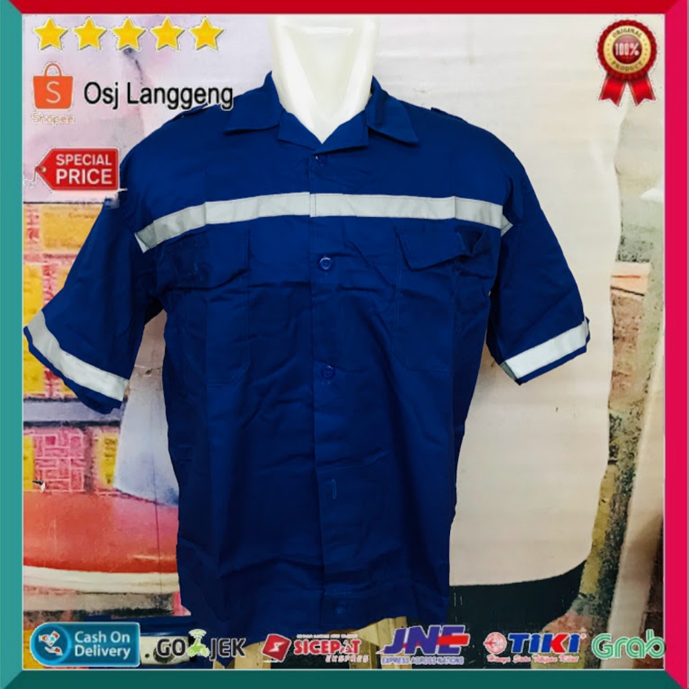 Baju Atasan Lengan Pendek Biru Bca / Baju Safety Atasan Biru Bca