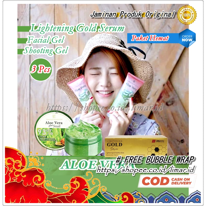 SYB Aloe Vera 3in1 Masker Pemutih Wajah / SYB Aloevera 92% + 93% / Facial Peeling Gel / Serum Gold