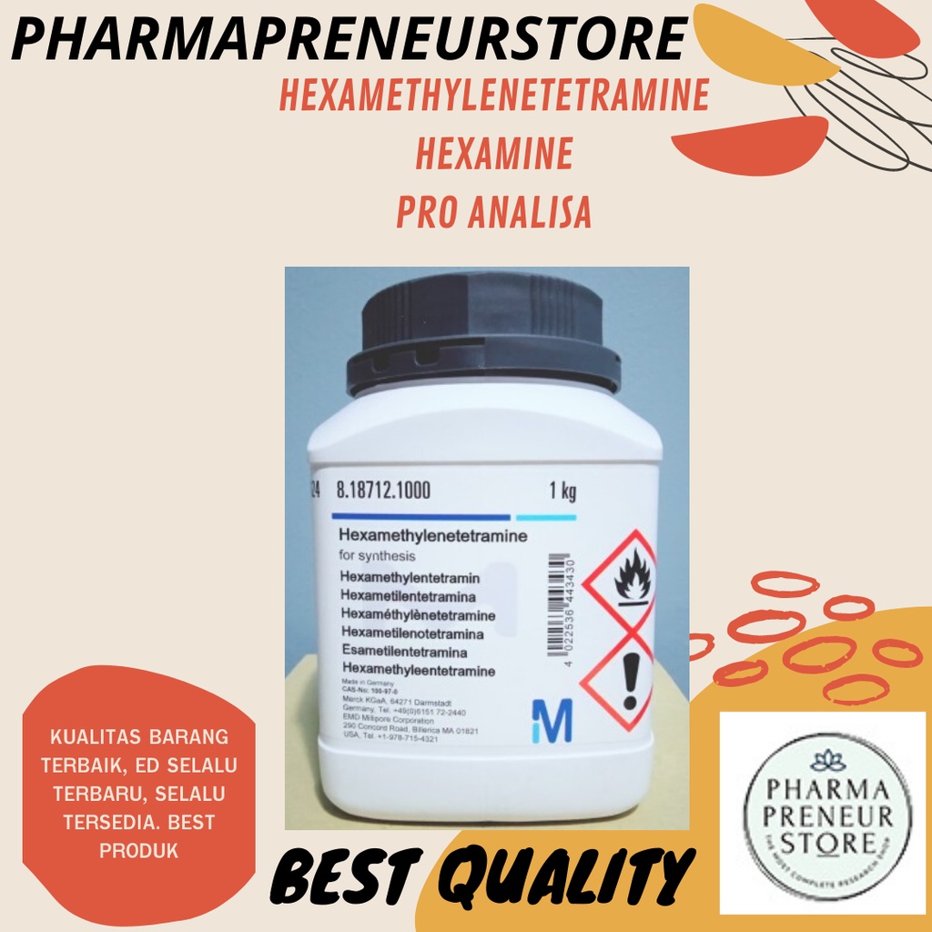 HEXAMETHYLENETETRAMINE / HEKSA METILEN TETRAMIN / HEXAMINE PRO ANALISA 50 DAN 100 GRAM KEMASAN MERCK BEST QUALITY