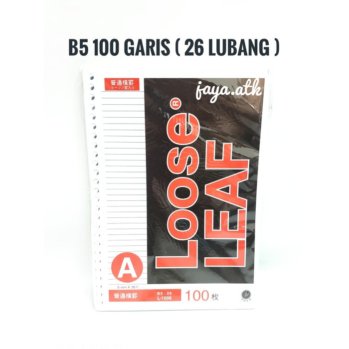

Unik KERTAS LOOSE LEAF B5 100 GARIS 26 RING LUBANG BINDER LOOSE LEAF B5 Limited
