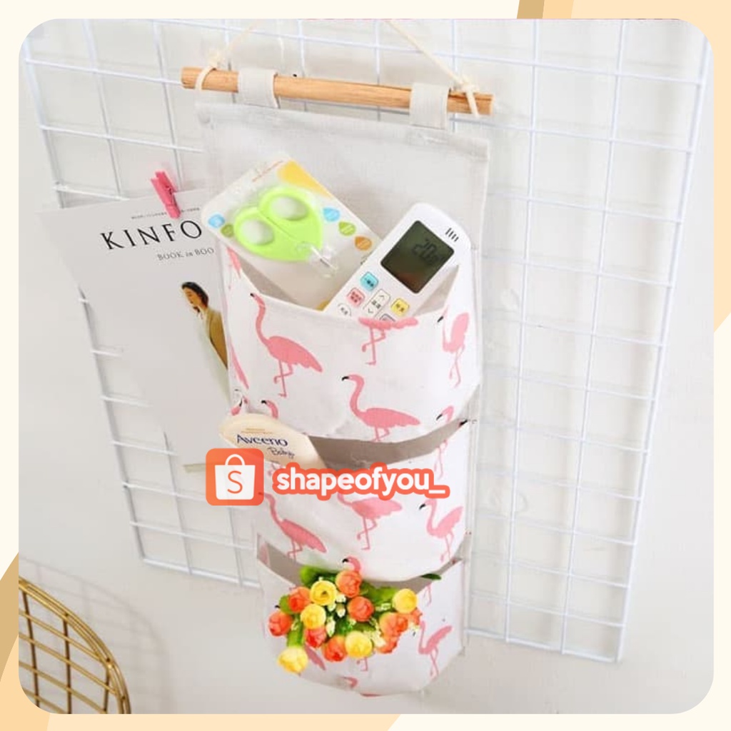 Pouch Wadah Gantung Korea 3 SEKAT Dinding Hanging Storage bag Organizer Bags Travel Tas Storage Bag Organizer Kanvas Canvas(3 saku)