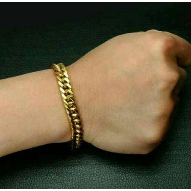 GELANG TANGAN TITANIUM MODEL RANTAI WARNA EMAS