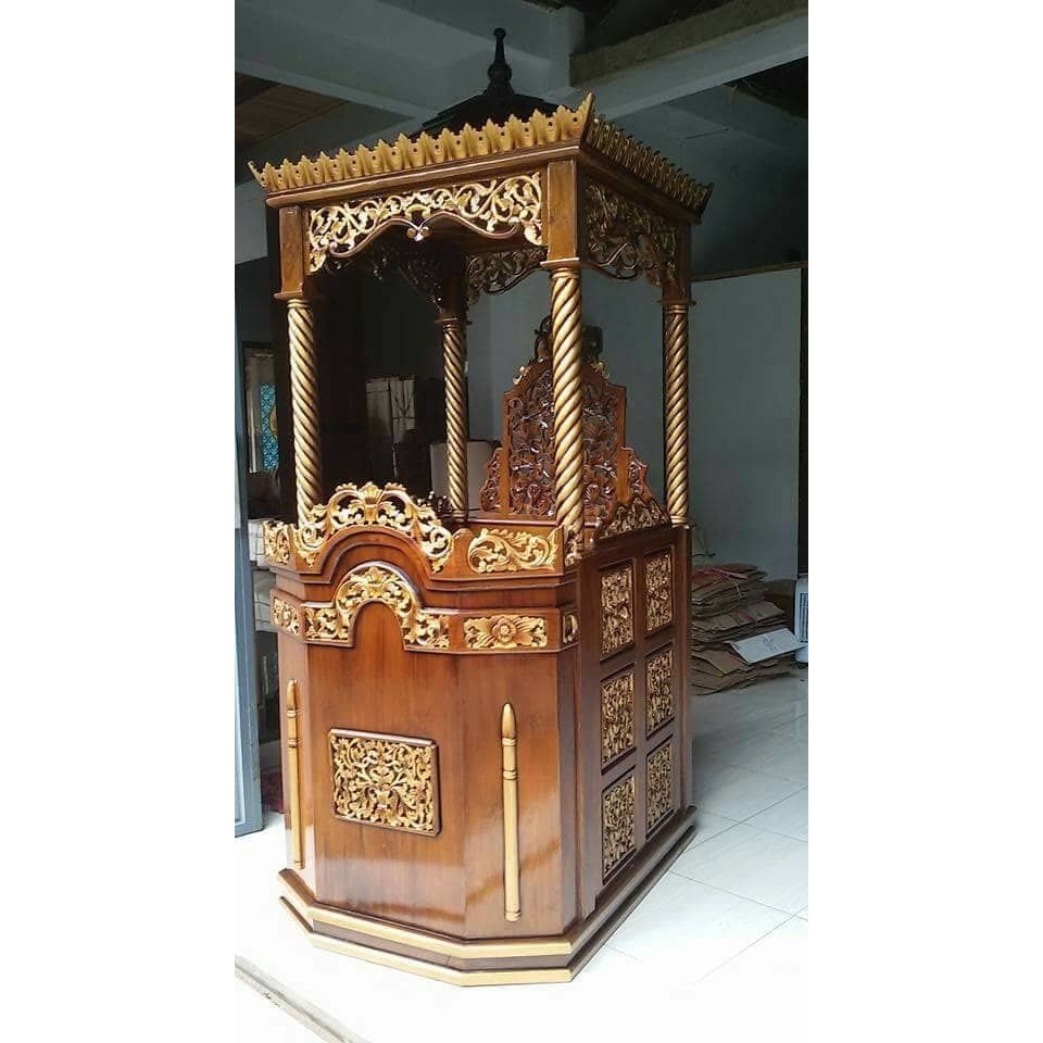 MIMBAR MASJID-MIMBAR UKIR JATI-MIMBAR KUBAH JATI