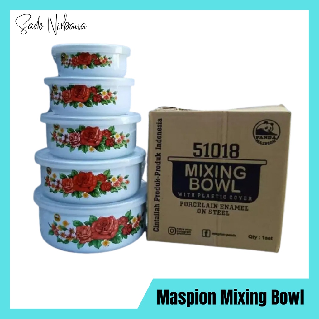 MASPION Mixing Bowl 5 Susun - Mangkok Mangkuk Enamel 5 Set - Rantang Enamel Berkualitas