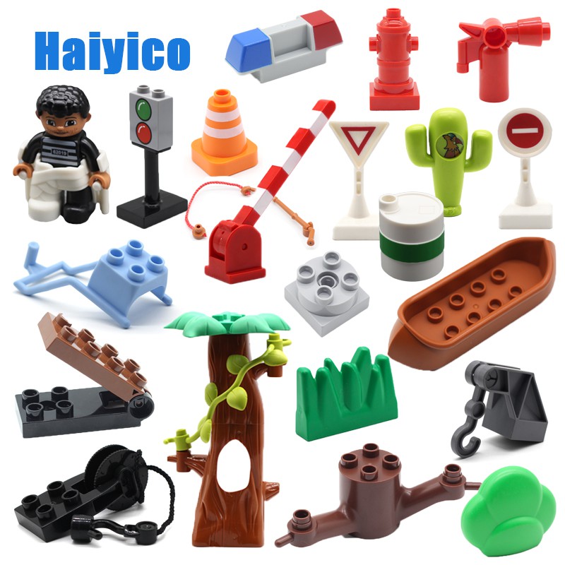 Mainan Lego Anak Original Assembly Big Building Blocks Bricks Tree Traffic signs Hook rotatable