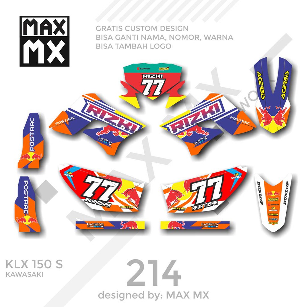 MX-01214 decal klx 150 biru orange redbull