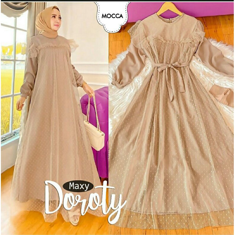 MX Maxi Maxy Dress Longdress Kondangan Pesta Tile Dot Moscrepe Doroty