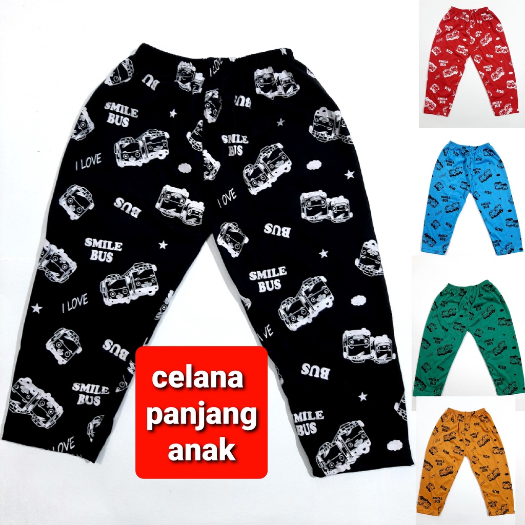 celana panjang 1 bulan - 10 tahun anak laki laki SS S M L XL bawahan motif mobil bus cowok murah