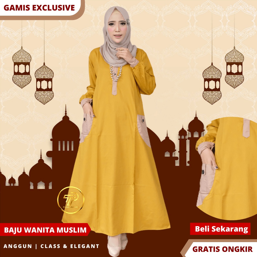 Baju Gamis Muslim Wanita Dewasa Terbaru Kekinian Bahan Katun Toyobo Premium Kombinasi 2 Warna D13