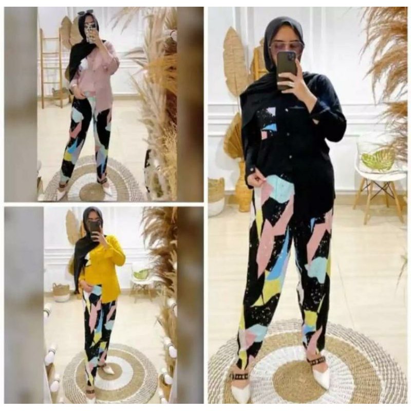 Setelan Wanita Rayon Motif One Set Premium / Pajamas /Setalan murah