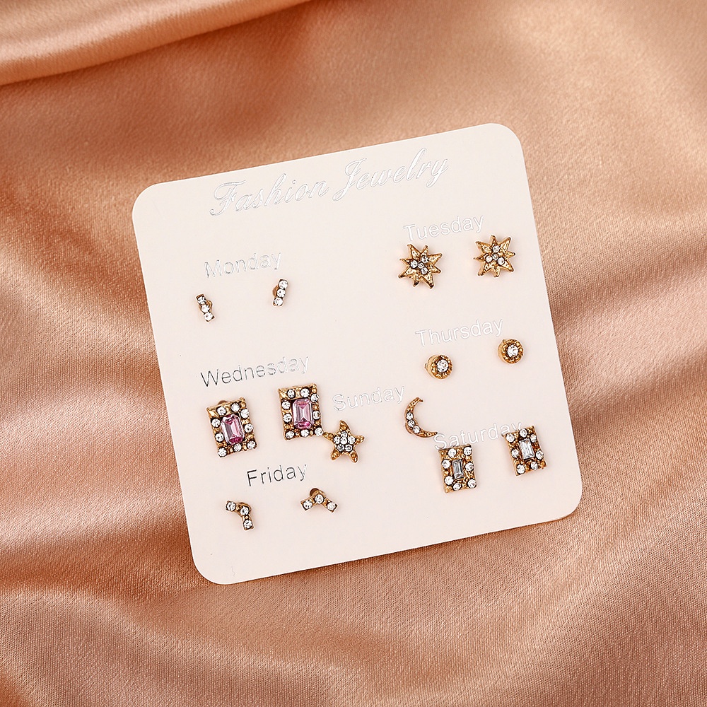 The new small and exquisite diamond-studded star earrings set every week, fashionable and simple design, student ear jewelry