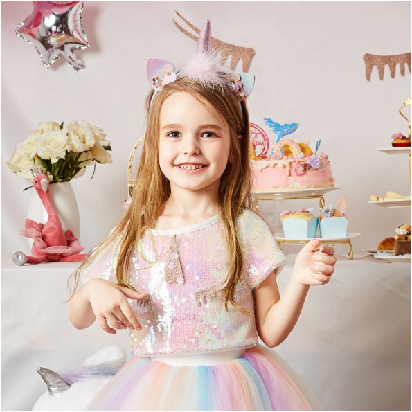 Dress Unicorn Tutu / Dress Sequin Rainbow Gaun Anak Perempuan Pesta Elegan Formal