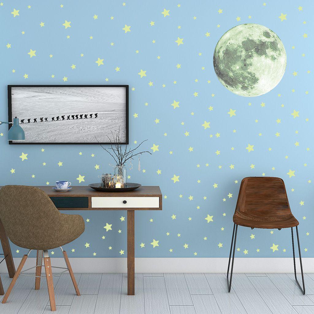 Populer Bulan Bintang Stiker Dinding DIY 3D Starry Ceiling Cling Kamar Tidur Anak Glow In Dark