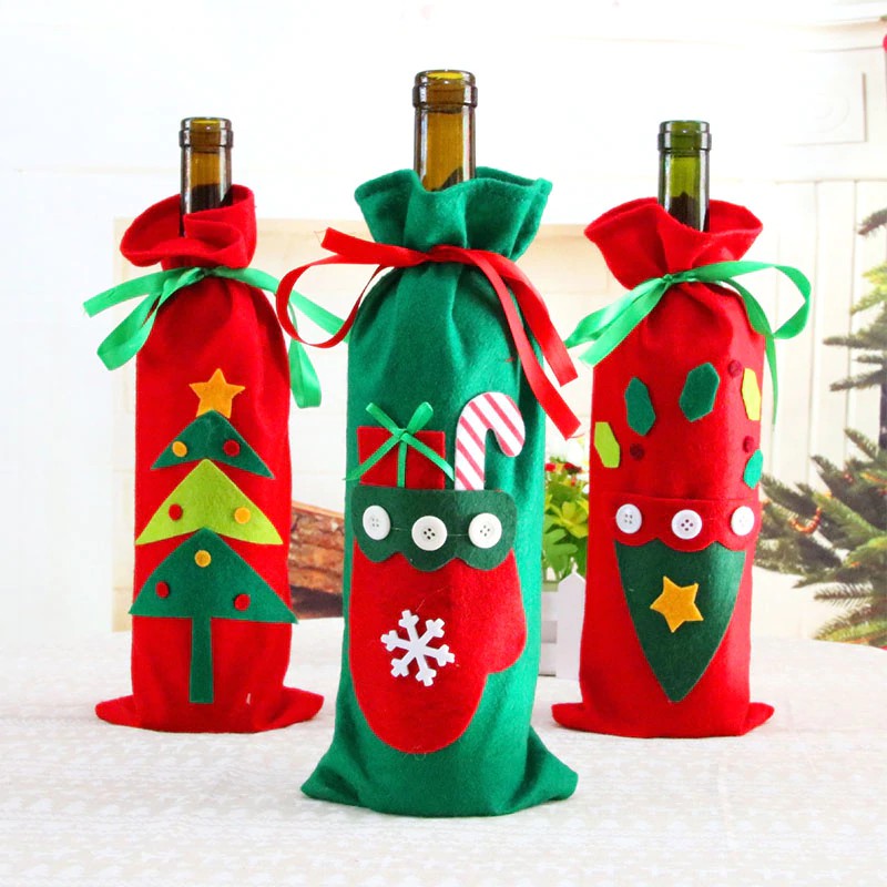 Dekorasi Ulang Tahun Sale 1pc Hot Christmas Wine Bottle Cover Clothes Xmas Santa Table Bottle Decor