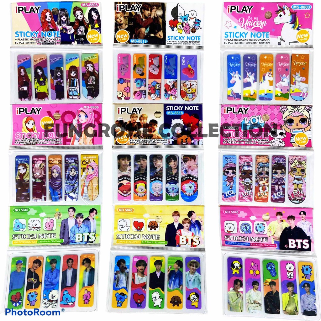 PEMBATAS BUKU SET PLASTIK + MAGNET FREE / STICKY NOTE / PENANDA BUKU / BOOKMARK / POS IT / INDEX MARK