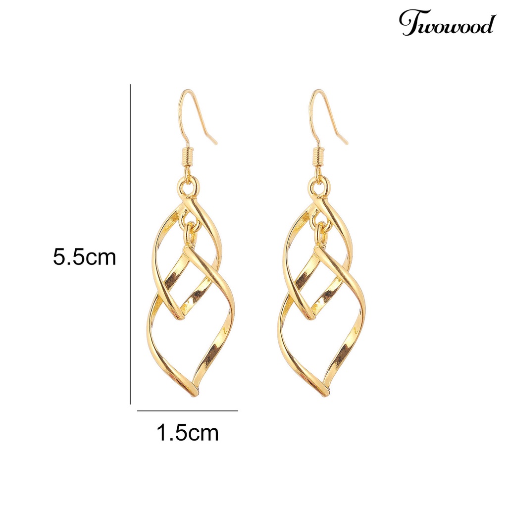 1 Pasang Anting Hook Linear Swirl Gaya Bohemian Tahan Lama