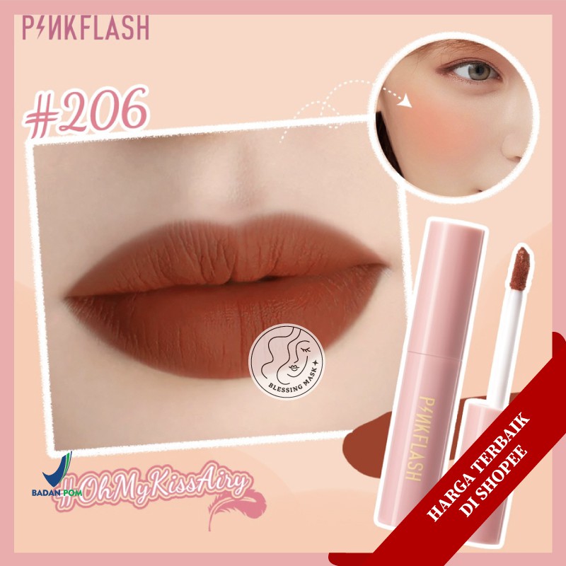 [BPOM] PINKFLASH Matte Liquid Lipstick Lasting Waterproof Lip Tint Shimmer Lip Gloss Velvet Matte-#206 Lip Tint