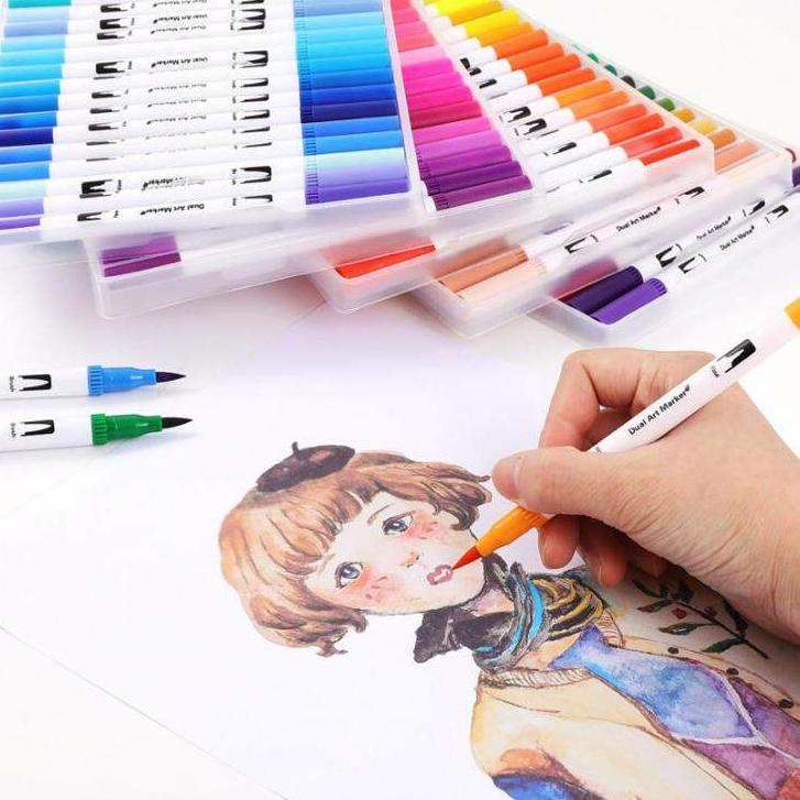 

Best Seller.. Slayershop Dual Tip Pulpen Sikat 24/48/60/100Warna Sketsa Menggambar Manga Dual Head spidol Warna Air Pena untuk Menggambar Animasi Mewarnai Books Desain Perlengkapan Seni