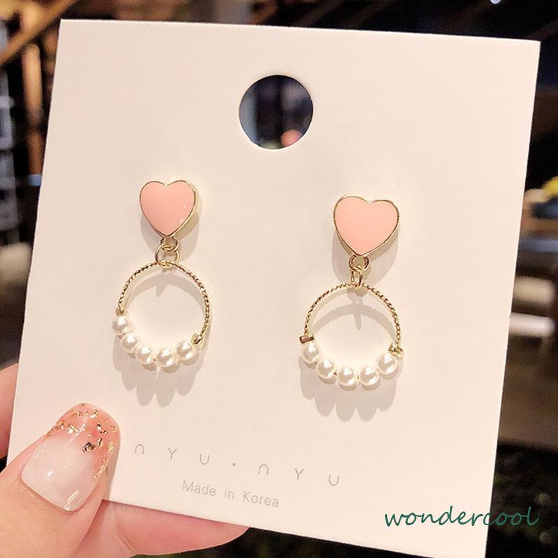 Anting geometris cincin kecil anting -anting mutiara cinta manis -Won