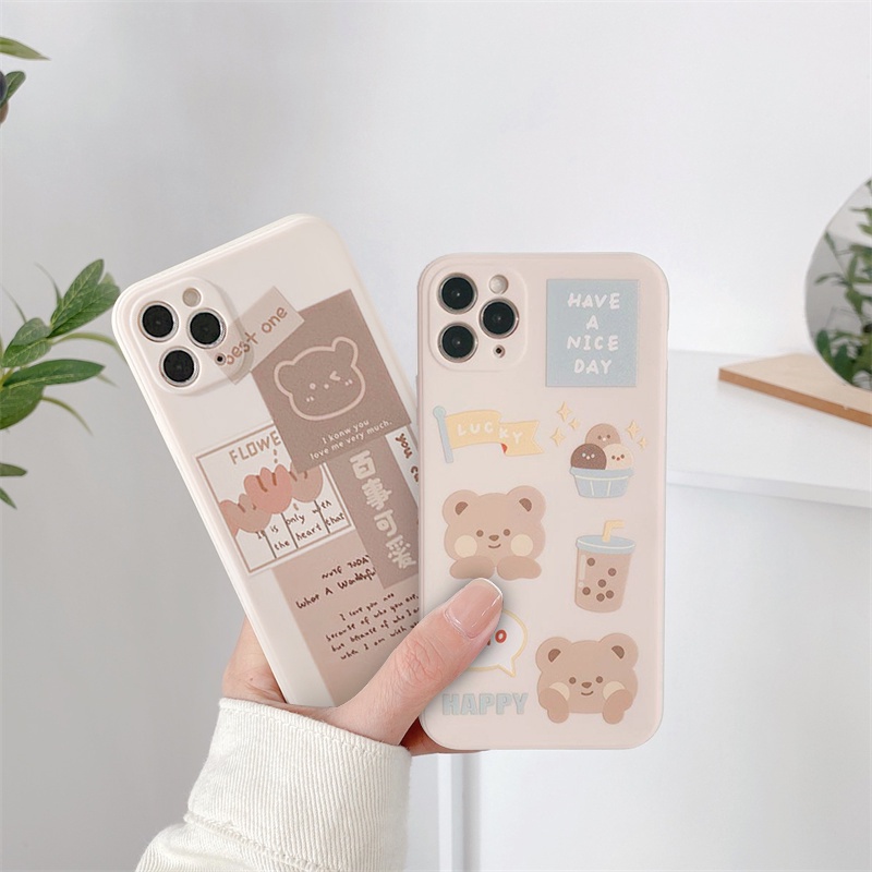 Xiaomi Case Cute Bear Redmi Note 10 10s 10pro Max Xiaomi POCO X3 NFC Poco M3 Redmi Note 9 8 Remi 9C NFC 9 9T Retro Cute Bear Straight Cube Phone Cover