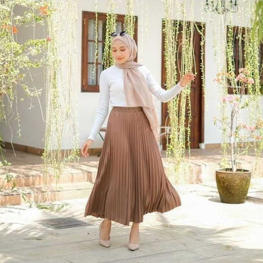 (COD) Rok Plisket Premium Lipatan Besar / Rok Plisket Mayung Maxi Skirt / Rok Plisket Skrit Premium