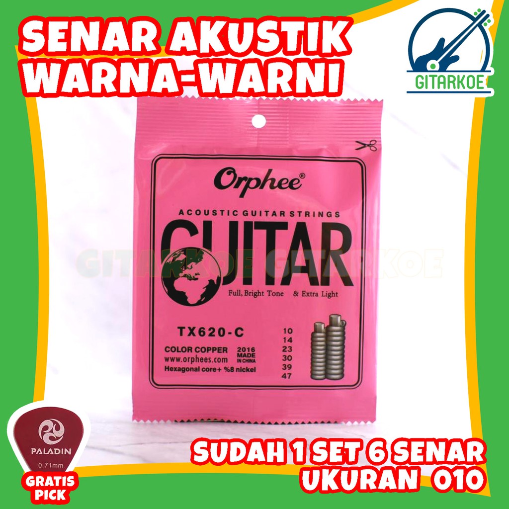 Senar Gitar Warna Warni Akustik 010 Orphee Color Cooper TX620-C