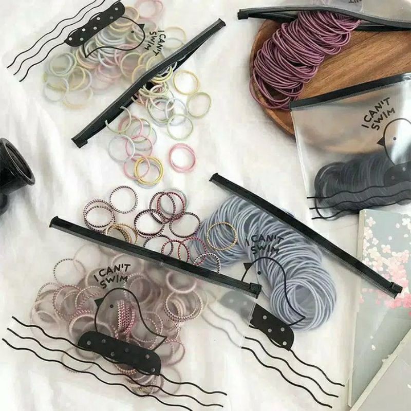 (100 PCS) Ikat Rambut Karet Polos Elastis Gaya Korea Untuk Wanita / Karet