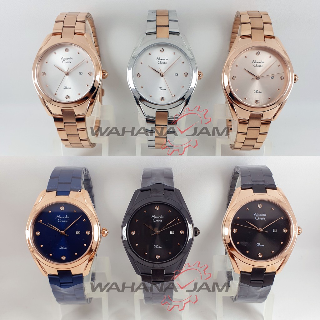 Alexandre Christie AC 2789 LD / Jam Tangan Wanita AC2789 Alexander Cewek Rantai Rosegold Hitam Biru