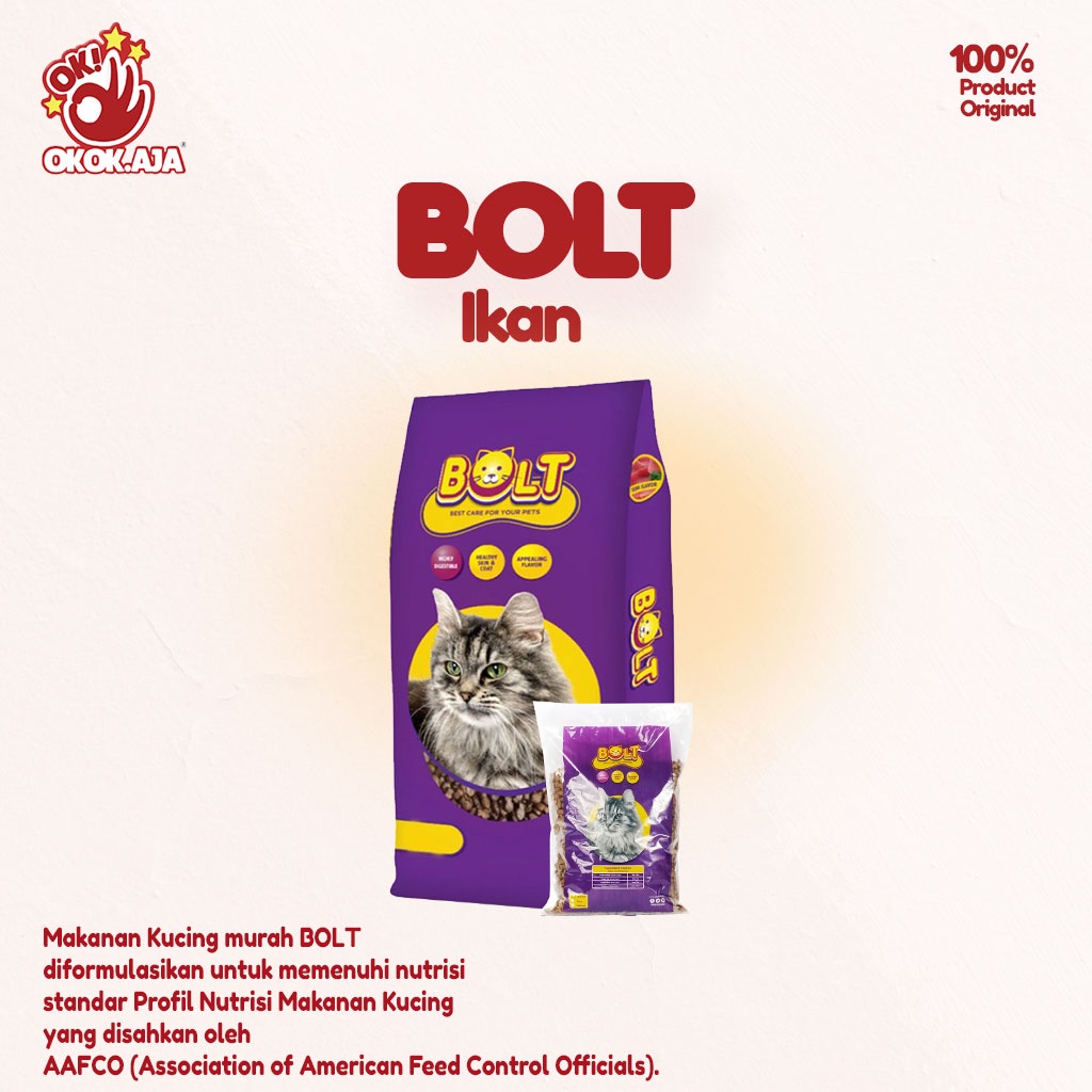 Makanan kucing kering premium murah BOLT kemasan 800gr nett