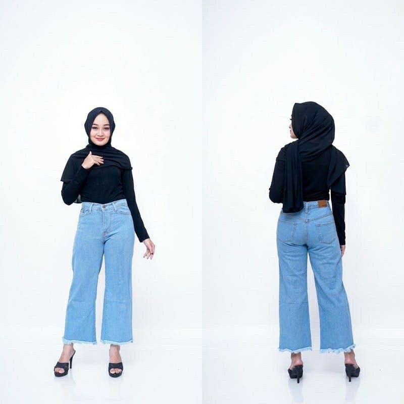 CELANA JEANS KULOT RAWIS FREE BELT//CELANA KULOT JEANS WANITA KEKINIAN