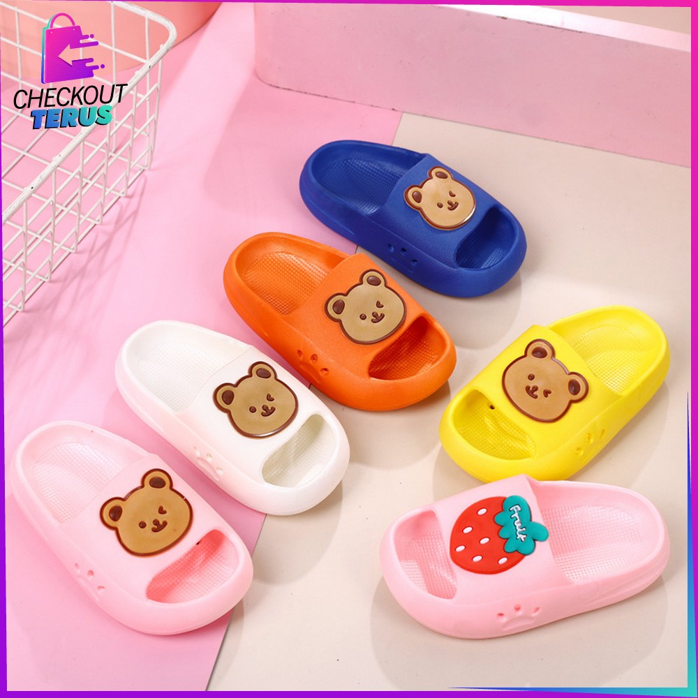 CT S45 Sandal Anak Perempuan Laki Laki Model Slip On Motif Beruang Anti Slip Bear Baby Slippers High Quality Import