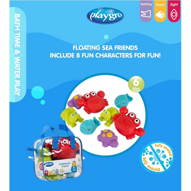 MAI251 MAINAN MANDI ANAK PLAYGRO FLOATING SEA FRIENDS isi 8pcs with tas