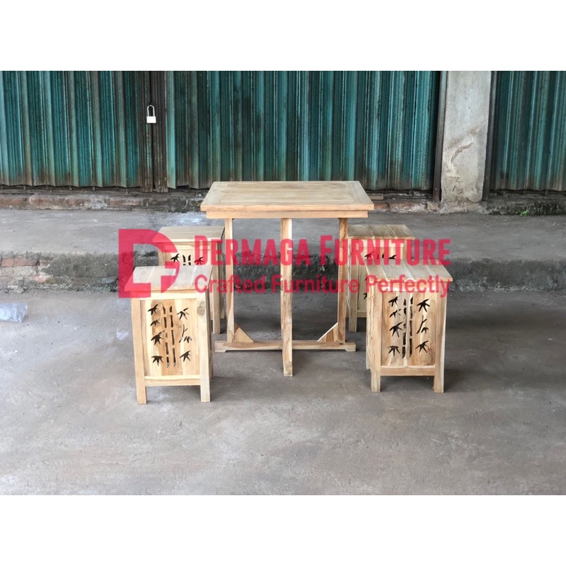 SET KURSI BLOK BOBOK 4 KURSI 1 MEJA MOTIF BAMBU MINIMALIS MEJA MAKAN KURSI MAKAN MURAH DERMAGA FURNI