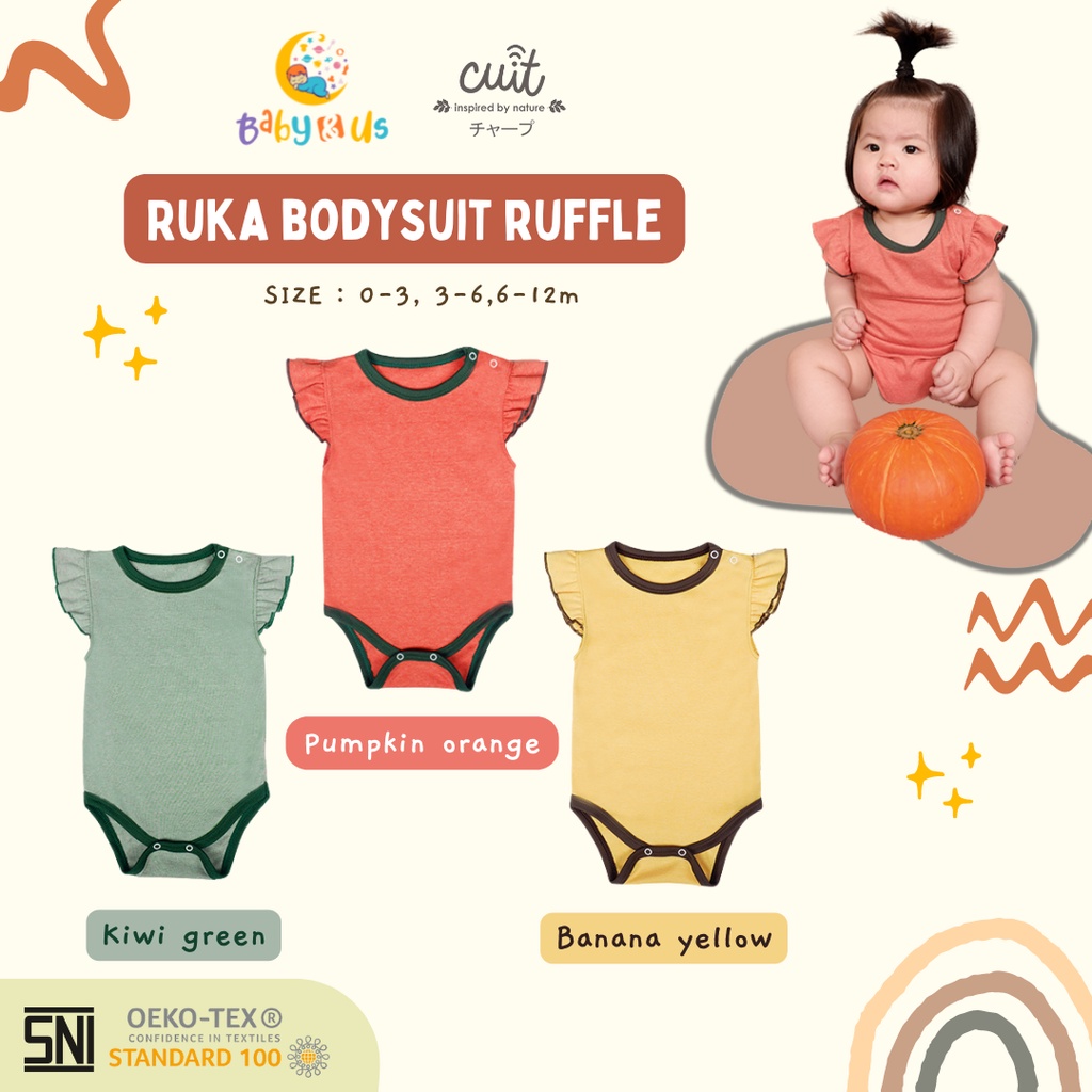 Cuit Babywear Ruka Ruffle Bodysuit Polos Lucu Bayi Perempuan Furutsu Series - 0-3 3-6 6-12 bulan