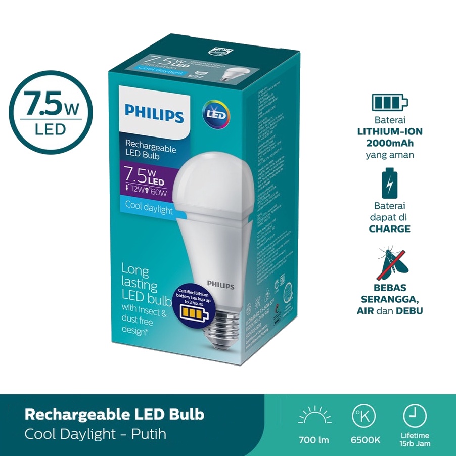 Philips LED Emergency Rechargeable 7.5w Putih E27 Lampu Darurat LED 7 Watt