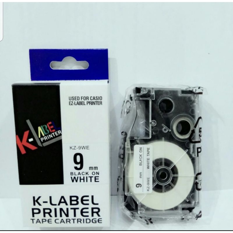 

K-label printer used for casio ez label printer Black on White 9 mm KZ-9WE