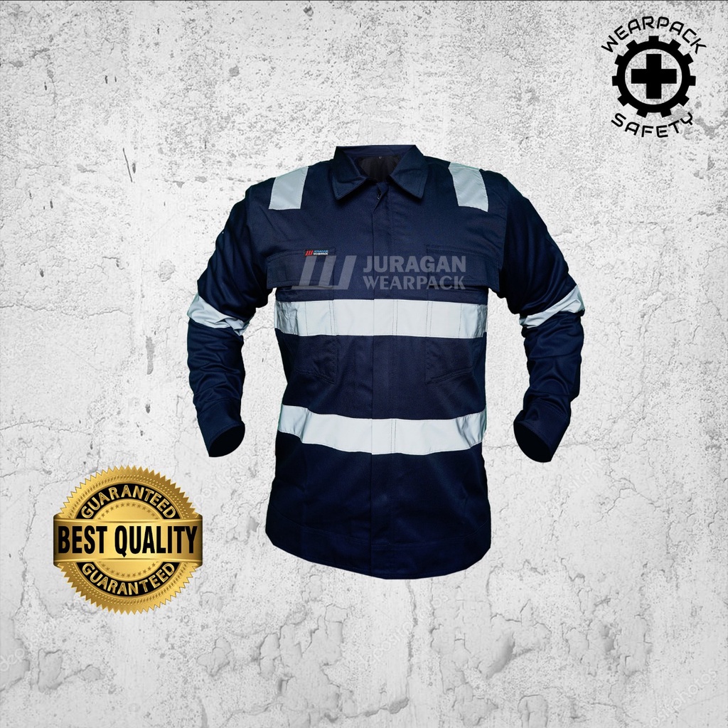 Wearpack Safety / Kemeja Atasan Lengan Panjang Warna Biru Navy