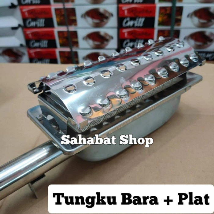Kompor Bara Tungku Api Gas LPG ELPIJI + Plat Besi Stainless Steel Tutup Penutup Cover Roaster Pangga